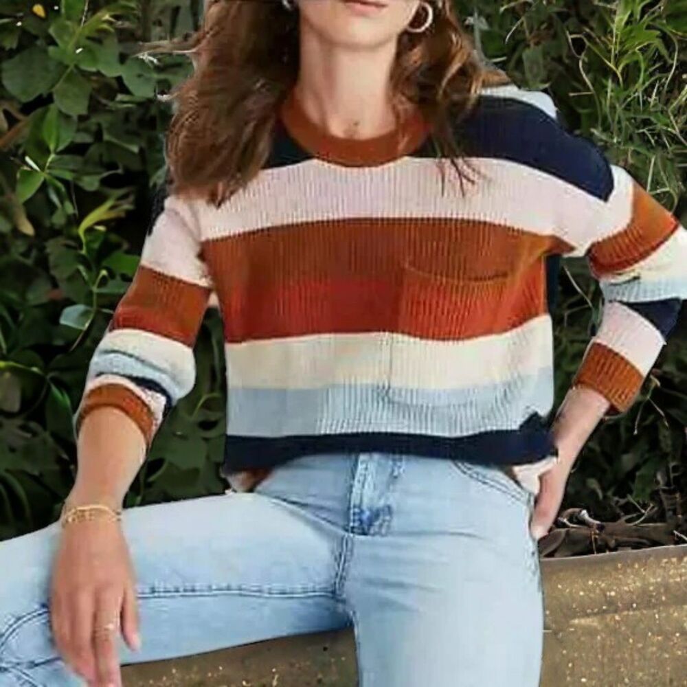 Madewell Thompson Pocket Pullover in Rainbow Stripe - Picture 2 of 9
